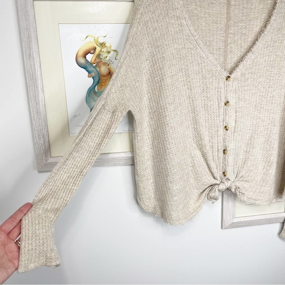 Uo Out From Under Tan Oversized Long Sleeve Button Up Thermal Top Size XS - Picture 5 of 14